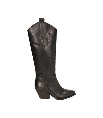Stivali texani neri in pelle, tacco 7 cm , Donna, 2072T5412PENERO035, 001