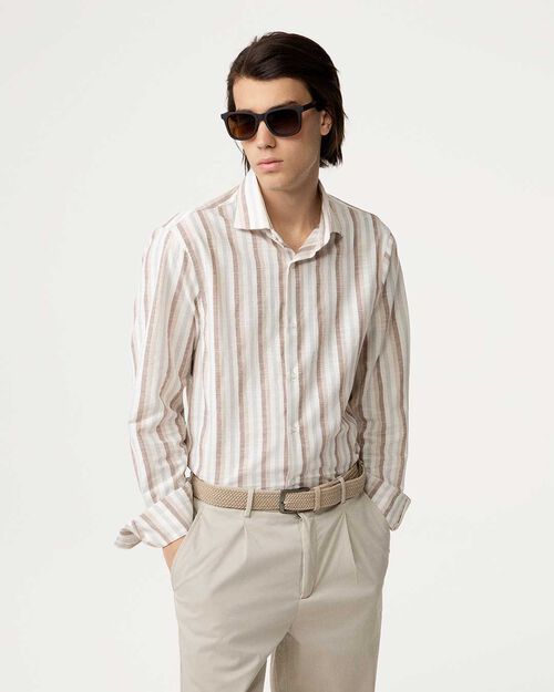 Camicia beige-multicolor a righe verticali, MULTI COLOR