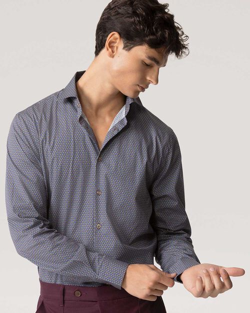 Camicia bordeaux in cotone a manica lunga, BURGUNDY