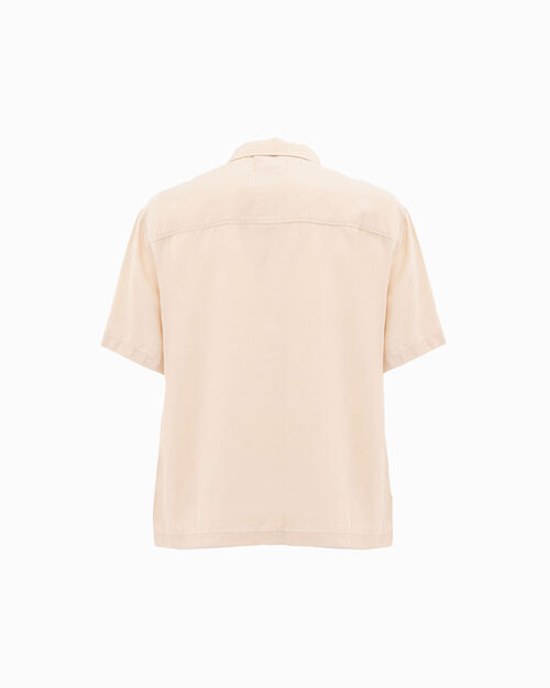 Camicia con zip beige, BEIGE