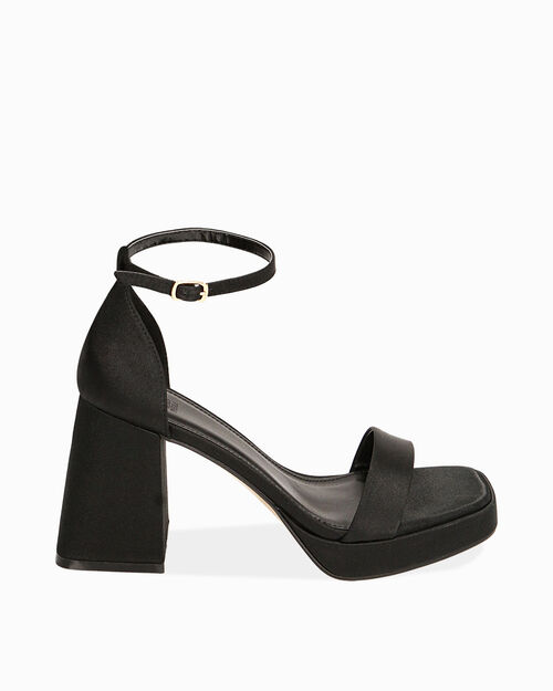 Sandali neri in raso, tacco platform 9,5 cm, BLACK