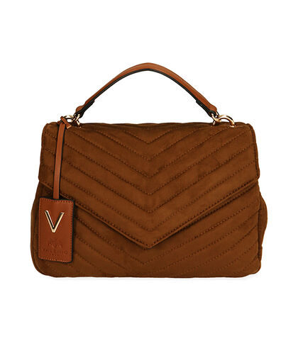 Borsa a mano cognac in microfibra matelassé, Valerio 1966, 20D2T2183MFCOGNUNI, 001