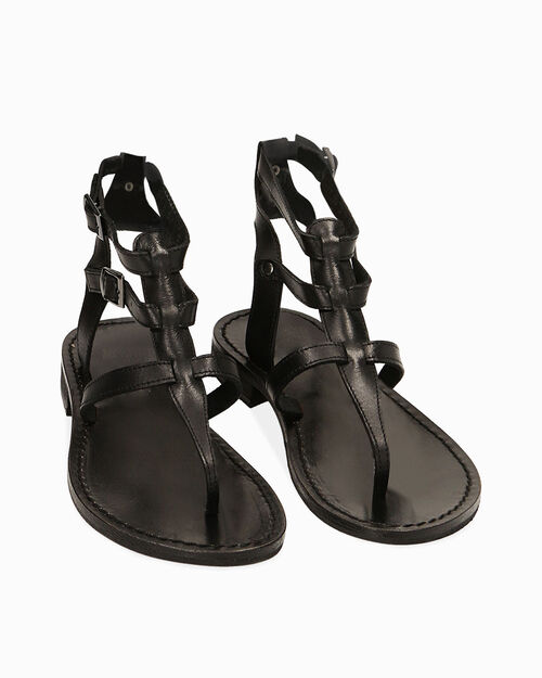 Sandali infradito cage in pelle, BLACK