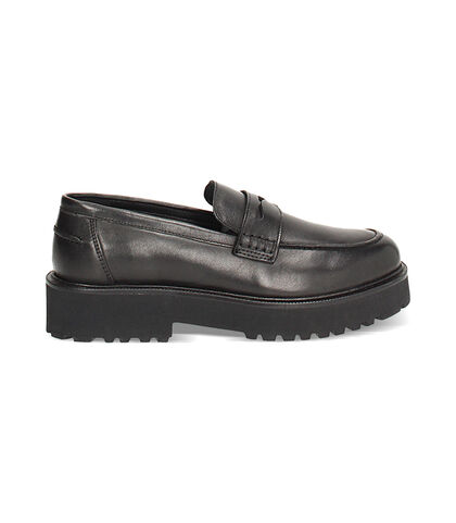 Mocassini neri in pelle, Valerio 1966, 24B8T2401PENERO035, 001