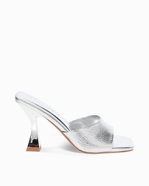 Mules open toe donna argento laminato, SILVER