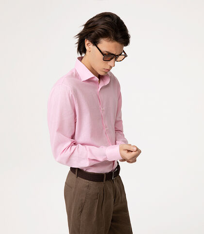 Camicia rosa in lino con colletto classico, Valerio 1966, 27Z3T2302LNROSA38, 002