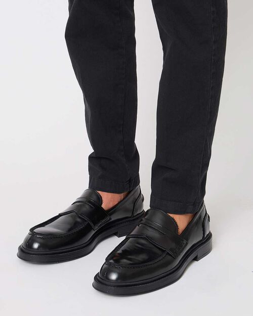 Mocassini in pelle abrasivata nera eleganti, BLACK