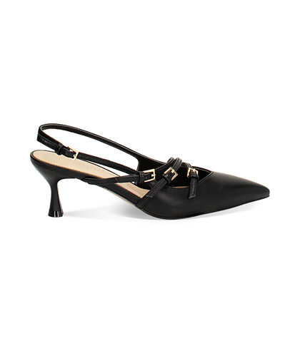 Décolleté slingback nere, tacco 6 cm, Valerio 1966, 2521T8220EPNERO035, 001