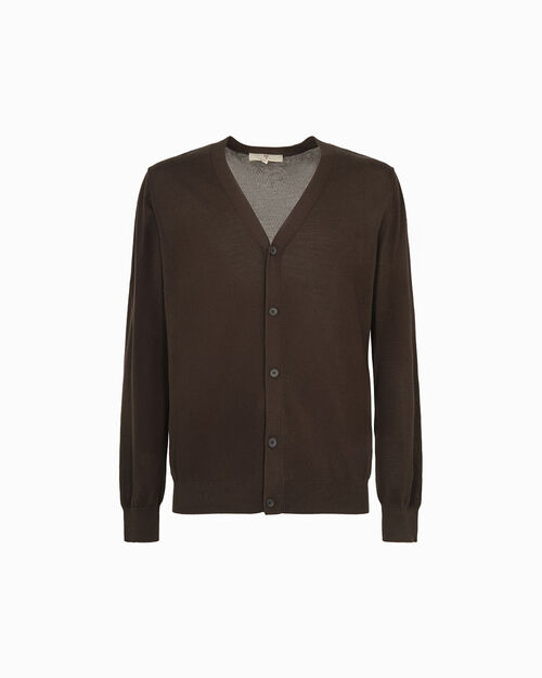 Cardigan marrone con collo a V, BROWN
