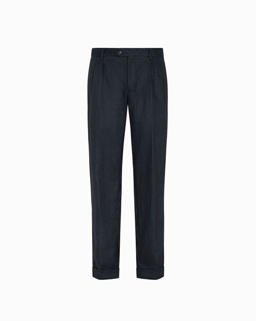 Completo pantalone blu navy lino, NAVY BLUE