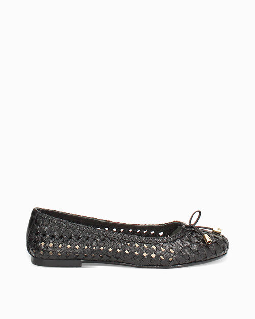 Ballerina da donna in pelle intrecciata nera, BLACK