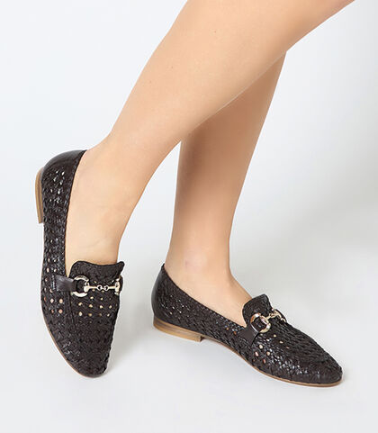Mocassino da donna in pelle intrecciata testa di moro, Valerio 1966, 2514T7020PIMORO035, 002
