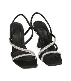 Sandali neri in raso, tacco 9,5 cm, Valerio 1966, 2121T0110RSNERO036, 002 preview