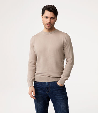 Maglione beige con girocollo, Valerio 1966, 27U4T4758COBEIGI, 002