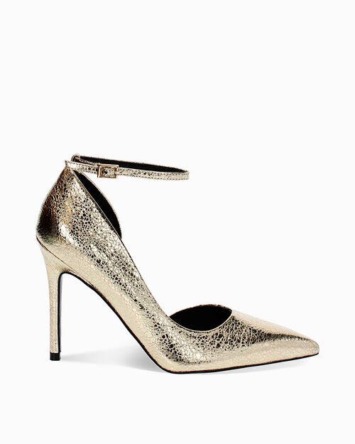 D&eacute;collet&eacute; open shank laminate oro, tacco 10,5 cm, GOLD