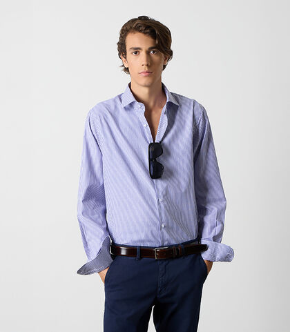 Camicia bianca e blu da uomo in cotone, Valerio 1966, 26Z3T0032COBIBL38, 001