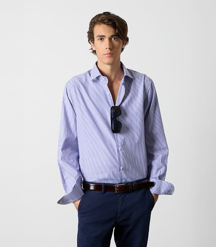 Camicia bianca e blu da uomo in cotone, Valerio 1966, 26Z3T0032COBIBL40