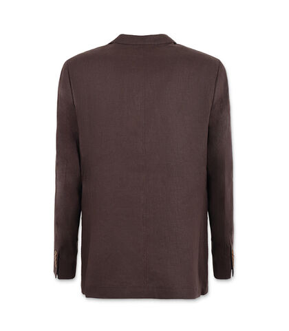 Giacca doppiopetto da uomo in lino marrone, Valerio 1966, 25R1T2437LNMARR42, 002
