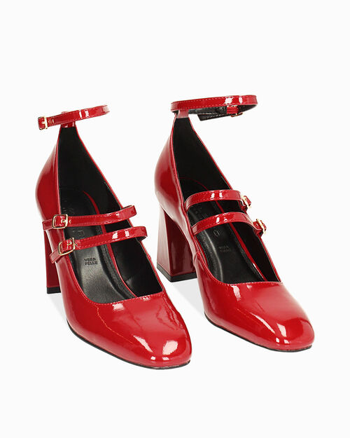 D&eacute;collet&eacute; rosse in vernice con stringhe, tacco 7,5 cm, RED