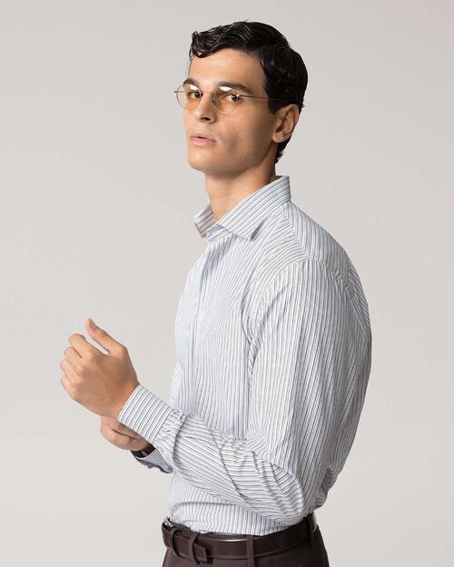Camicia beige e celeste in cotone, MULTI COLOR
