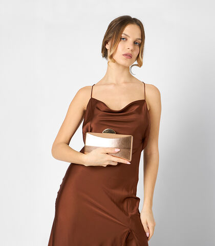 Clutch squadrata da donna in laminato rosa-oro, Valerio 1966, 2551T9104LMRAORUNI, 002