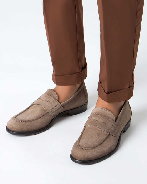 Mocassini da uomo taupe in camoscio, TAUPE