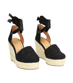 Campesine lace-up in tessuto macramè nero, Valerio 1966, 25G4T3090TSNERO035, 003 preview