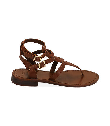 Sandali infradito cognac in pelle, Valerio 1966, 21B8T4022PECOGN035, 001