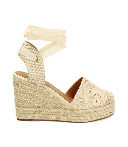 Campesine lace-up in tessuto macramè panna, Valerio 1966, 25G4T3090TSPANN035, 001