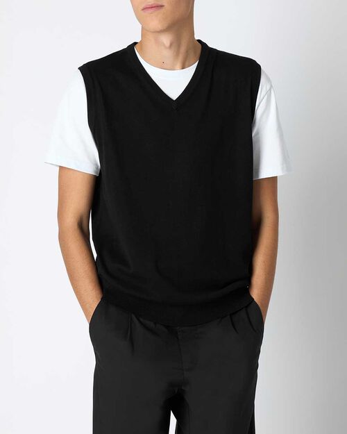 Gilet da uomo a V blu, BLACK