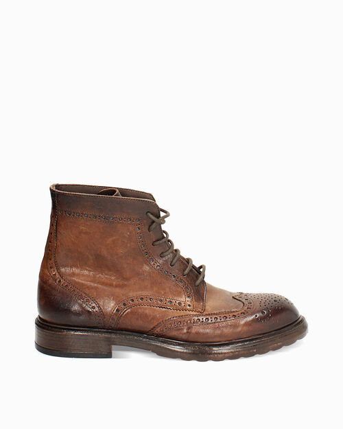 Polacchino in pelle marrone con fondo in gomma, BROWN