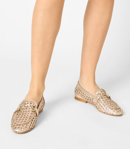 Mocassino da donna in pelle intrecciata oro rosa, Valerio 1966, 2514T7020PIRAOR035, 002