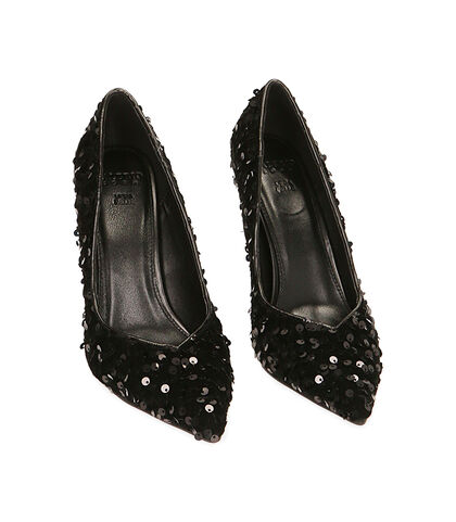 Décolleté nere con paillettes, tacco 10,5 cm , 2021T6102PLNERO035, 002