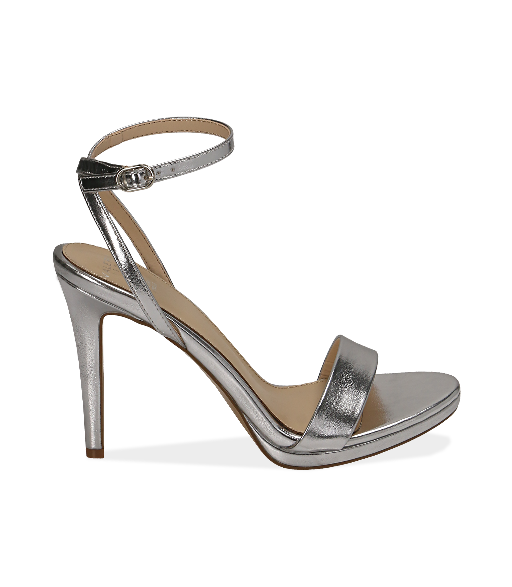 Sandali argento in eco-pelle laminata, tacco 10,50 cm | Valerio 1966