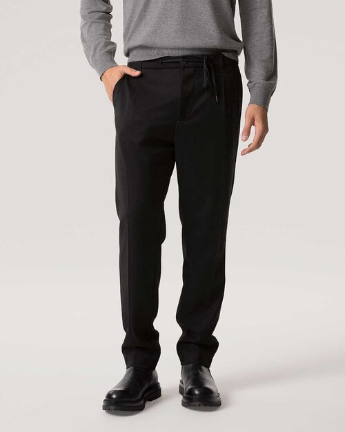 Pantaloni neri con pince e coulisse, BLACK