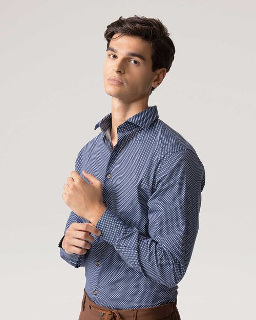 Camicia blu in cotone a manica lunga, BLUE