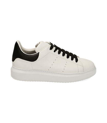 Sneakers bianco/nero in pelle, Valerio 1966, 2199T7603PEBINE039, 001