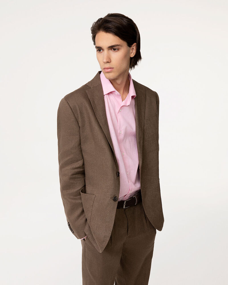 Giacca marrone lino con rever classico,  image number null