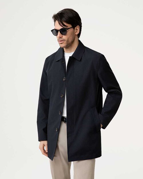 Trench blu con chiusura a patta, BLUE