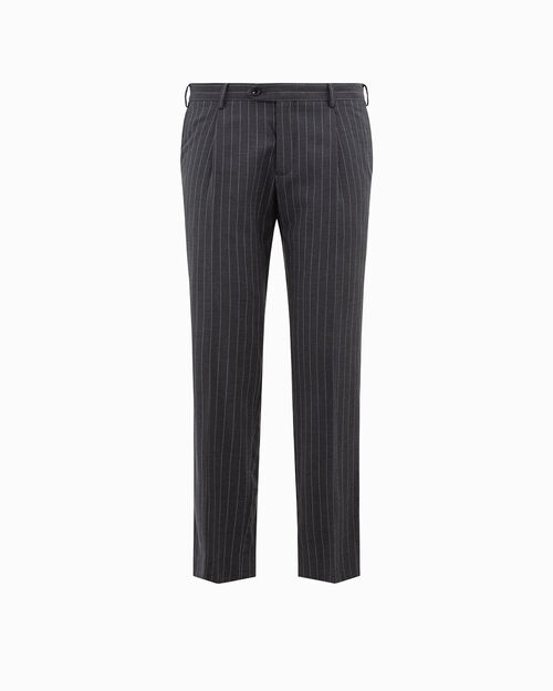 Pantaloni grigi con pince e chiusura a bottone, GRGR