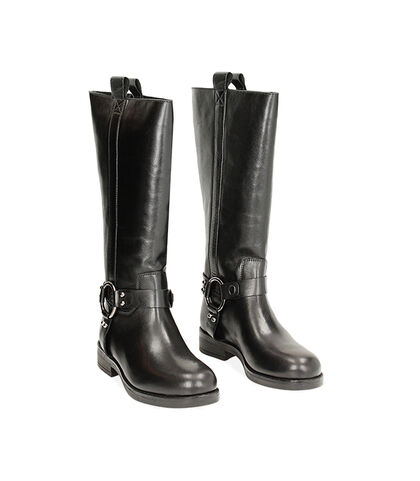 Stivali biker in pelle neri, Nuova Collezione, 23N5T5114PENERO035, 002