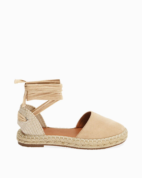 Espadrillas lace-up beige in microfibra, BEIGE