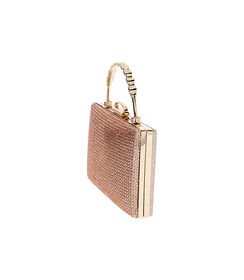 Clutch da donna rosa-oro in laminato con pietre, Valerio 1966, 2551T9978LPRAORUNI, 003 preview