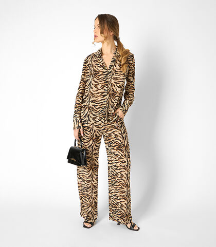 Camicia da donna con stampa animalier nera-beige, Valerio 1966, 25C9T4429TSNEBEI, 001
