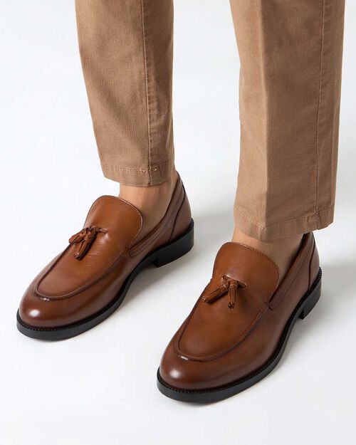 Mocassino da uomo in pelle cognac, COGNAC