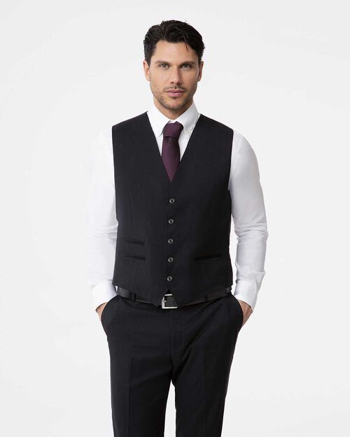 Gilet nero con chiusura a cinque bottoni, BLACK