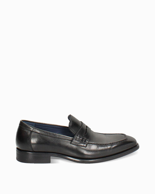 Mocassino uomo in pelle nero dalla linea classica, BLACK