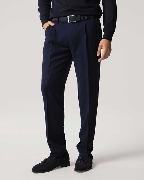 Pantaloni blu con pince e gamba dritta, BLUE