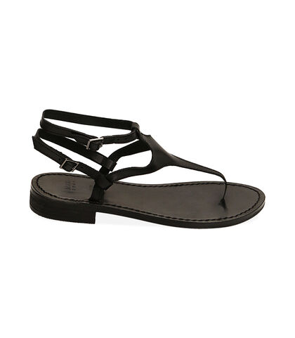 Sandali infradito neri in pelle, Valerio 1966, 21B8T4021PENERO035, 001