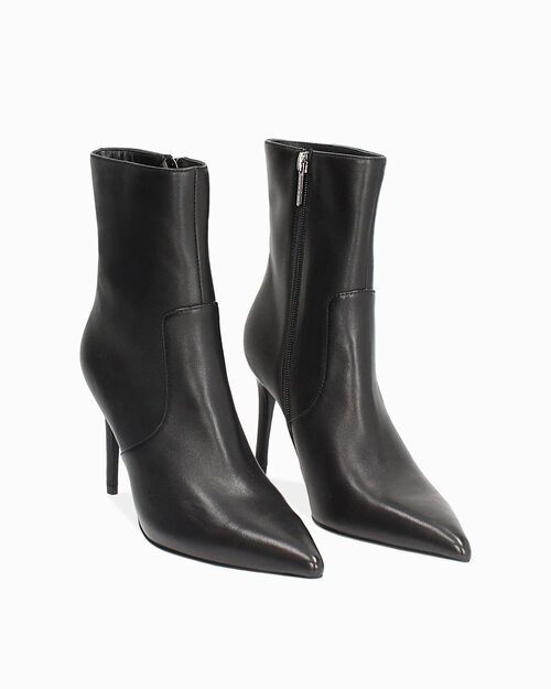 Tronchetti neri in vera pelle con tacco 9 cm, BLACK